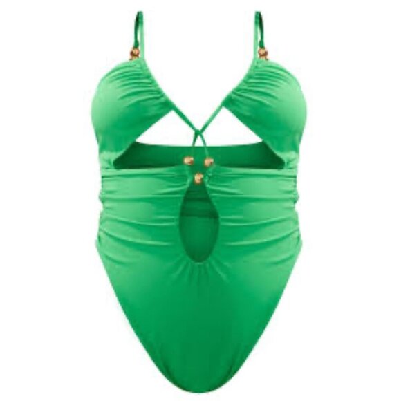 Womens Swimsuit Sz 22 Green Ruched Bead Detail Swimsuit By. PrettyLittleThing - Picture 2 of 13